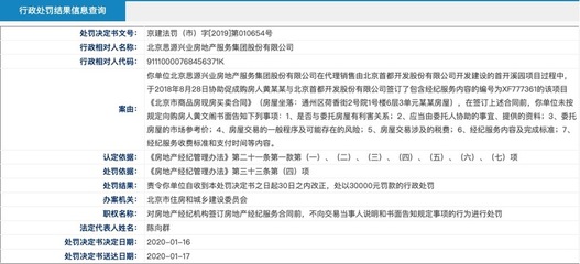 思源地产因违规经纪服务被北京住建委处罚，罚款3万元警示行业规范